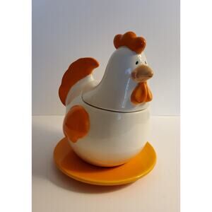 Vintage Ceramic Chicken Cookie Jar with Base Plate